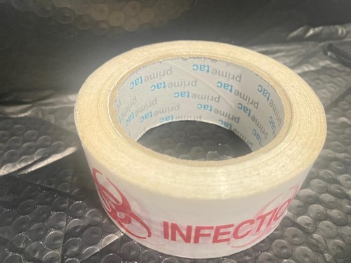2" Infectious Waste tape roll white/ red by Prime tac(Z18)