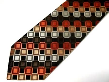 Bergamo New York Mens Necktie Tie Black Orange Grey Geometric 57"