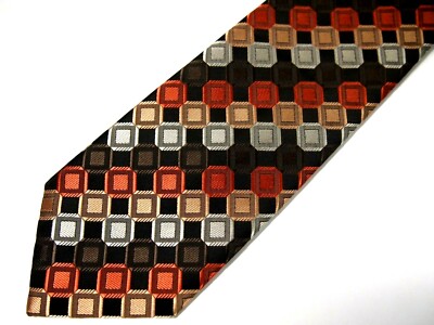 Bergamo New York Mens Necktie Tie Black Orange Grey Geometric 57''