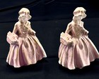 Mid-Century Chalkware Victorian Maidens, Bonnets & Flowers. Vintage Statuettes.