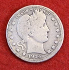 1914 Barber Quarter 90% Silver Coin BQ636