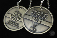 Set of 2 QMX Serenity/Firefly Malcolm Reynolds Metal Dog Tag w Display Box