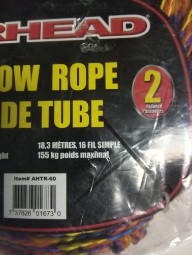 2-AIRHEAD AHTR-60, 2 Rider Tube Tow Rope,60 Ft. 340 #Rider Weight,16 Strand,NEW - Picture 5 of 13