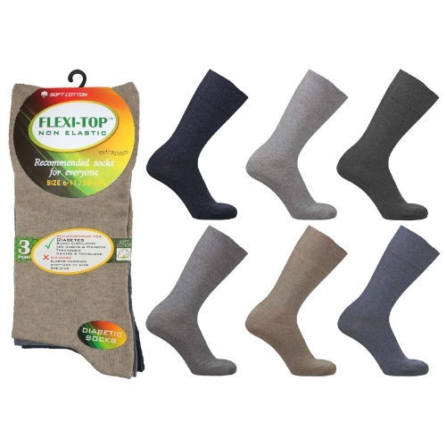12 Pairs Mens Flexi Top Diabetic Non Binding Plain Assorted Socks UK 6-11