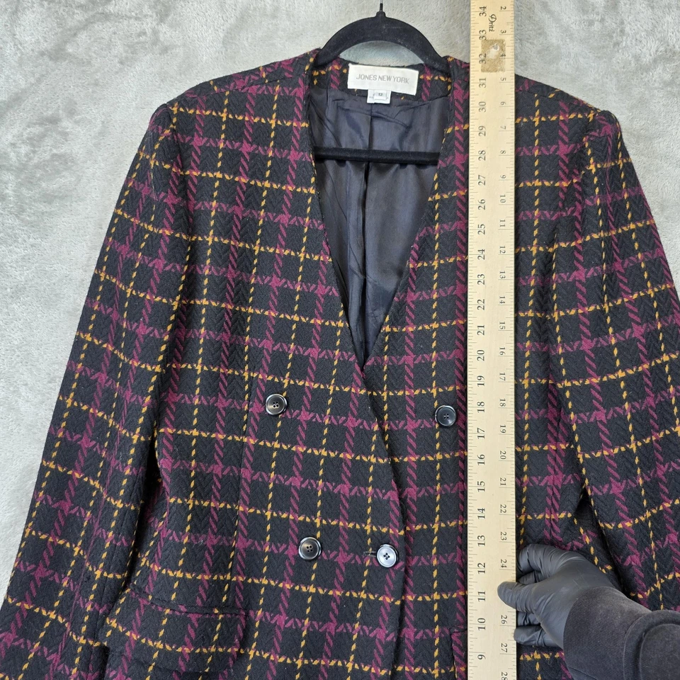 ВИНТАЖНЫЙ Jones New York Blazer куртка женщин 12 черный клетку шерсти сделано в США 90-х - Изображение 2 из 4