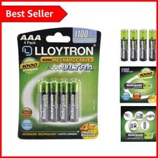 AccuUltra 1100mAh NiMH Rechargeable AAA Batteries - 4 Pack with 1- Guarantee 2.75 per battery