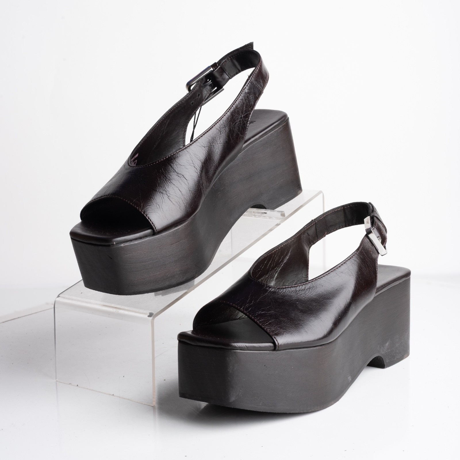 Massimo Dutti Womens Wooden Wedge Mule Sandals Brown US 6 EU 36 New 1643/550