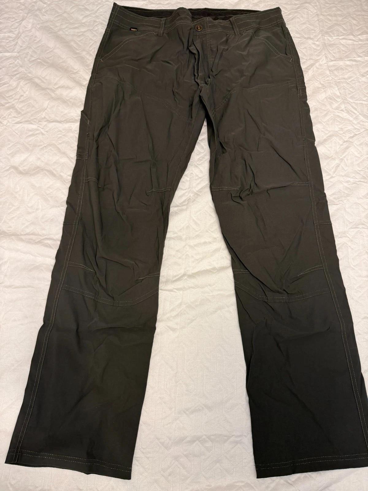 KÜHL Hiking Pants 38x32 Brown Stretch Cargo Outdoor Nylon Articulated Knees
