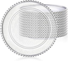 12 Pack Clear Charger Plates Bulk 13 Inch Plastic Round Beaded Dinner Chargers