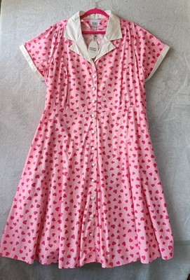 Unique Vintage Dress Womens Size 18 Hot Pink Hearts Swing Retro Pockets NWT