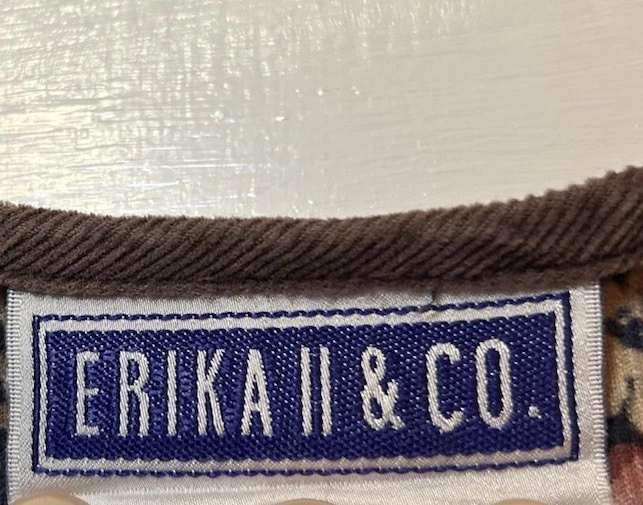 Vestido tipo jersey vintage Erika & Co. para mujer 3X pana marrón floral cabaña abuela Foto 2 de 4