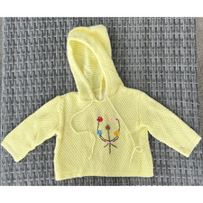 Vintage Toddler Kids Yellow Hand Knit Crochet Back Full Zip Sweater Hoodie