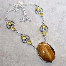 Collana placcata argento 925 citrino occhio di tigre 19" look audace gioielli trendy GW