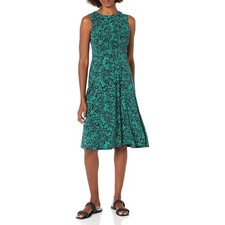 London Times Navy Green Floral Sleeveless Fit and Flare Midi Dress T6257M Size 6