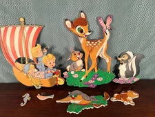 Vintage  Bedroom Nursery Wall Decor- Bambi & Friends and Kids in a Boat 1950's