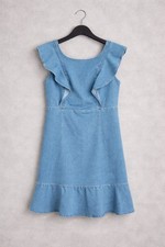 Women’s Denim Dress Size Large Ruffle Sleeve Light Wash Mini 16.5x35