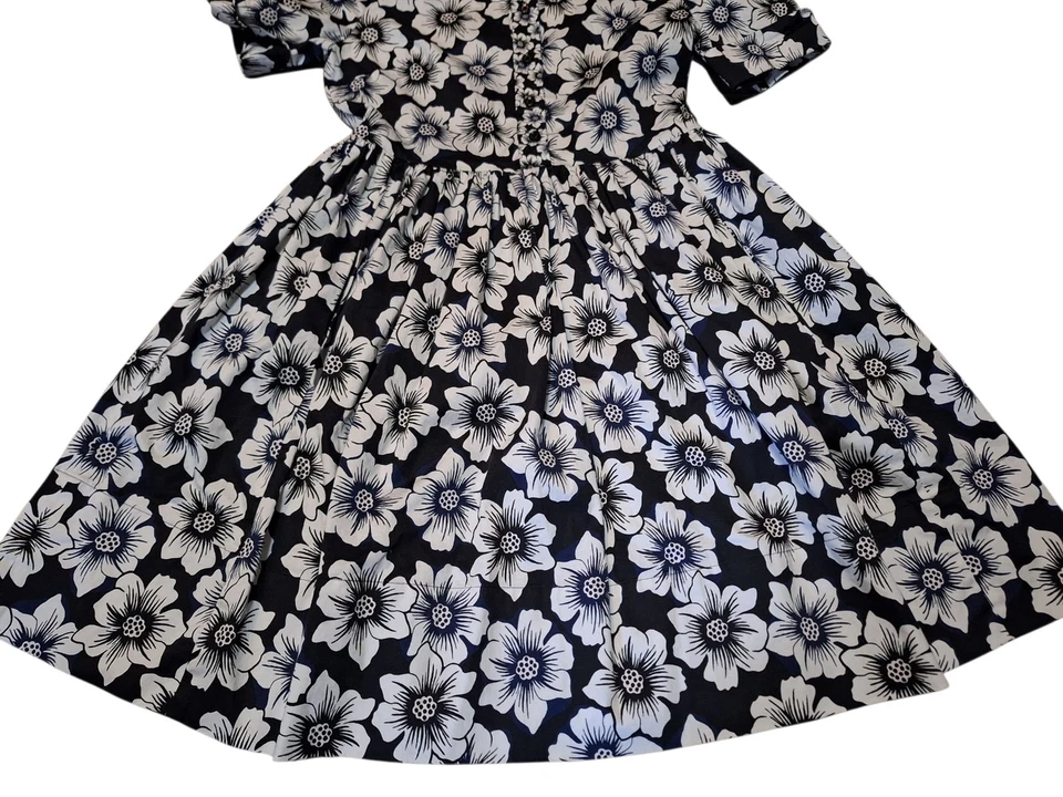 Vestido Camisa KATE SPADE New York Negro Blanco Hollyhock Calce y Acampanado Talla 4 Defecto Foto 3 de 4