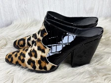 Vestigium Chelsea Mule Caiman Belly Patent Leopard Calf Hair Womens 8 US