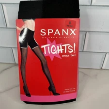 Spanx Leggings Womens B Very Black Double Take Patterned Leg Shaping Control Top