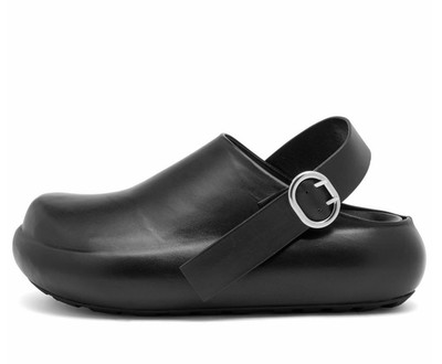 Retail $1,280  Jil Sander Sabot Leather Sandals Clogs 37 Black Mules Slide Italy