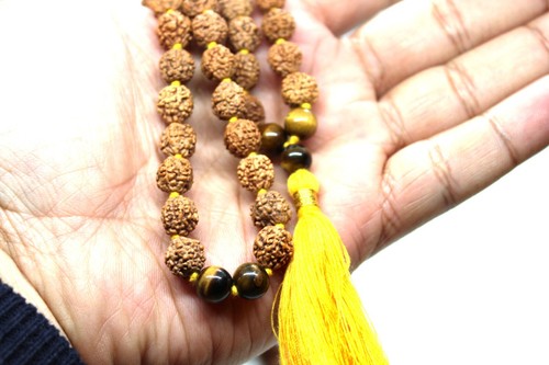 Tigerauge & Rudraksha Mala Halskette 108 Gebetsperlen Handarbeit Meditation Rosenkranz - Bild 6 von 6
