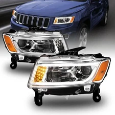 FOR 2014-2016 Jeep Grand Cherokee CHROME LED BAR/TURN DRL Headlights [HALOGEN]
