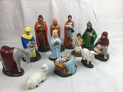 Vintage Atlantic Mold Nativity Scene Figures Hand Painted Ceramic