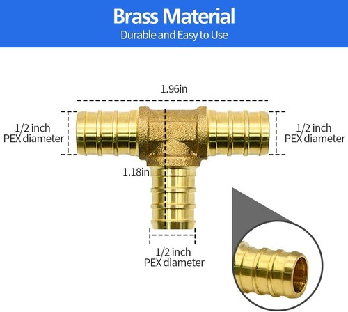 30 Stück halber Zoll Messing Pex Fittinge je 10 Winkel T-Stück Kupplung bleifrei Crimp Cin - Bild 4 von 7