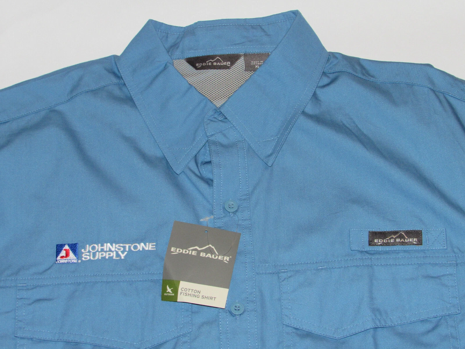 NEW EDDIE BAUER COTTON BLUE FISHING SHIRT! MESH VENTILATION! BIG POCKETS! NWT XL
