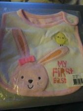 New Baby Girl My First Easter Bib Bunny Pink Rabbit - 2 sided