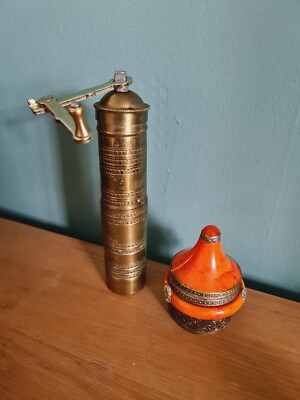 Messing Kaffeemühle & Kanne Gewürzmühle Ottoman Türkisch Reiseset Selten Vinta Artikel