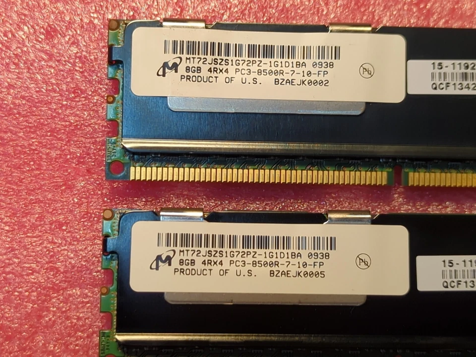 2x8GB 16GB Kit Micron DDR3 4Rx4 PC3-8500R Server Memory DIMM MT72JSZS1G72PZ - Image 2 of 4