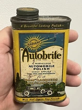 1910s 20s AUTOBRITE Auto Car Polish Metal Can Gas Station Garage Shop Graphic