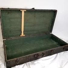 Vintage Green Metal Fabric Lined Storage Case Trunk Display Rectangle Distressed