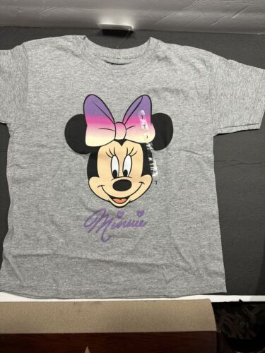 New! Disney Minnie Mouse Girl's Short Sleeve Graphic T-Shirt Gray Size 7
