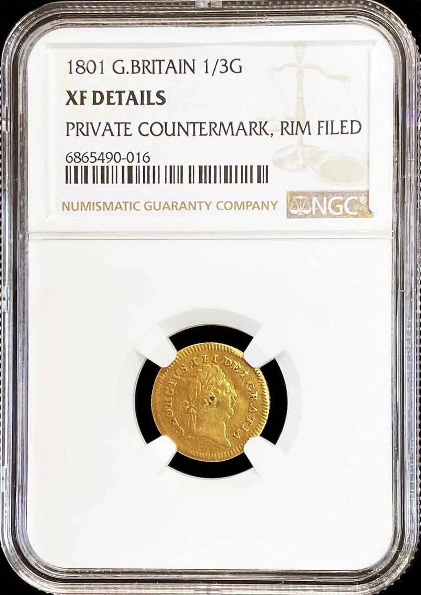 1801 GOLD GREAT BRITAIN COUNTERMARK 1/3 GUINEA KING GEORGE III