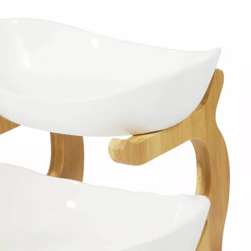 Obst Etagere 3 stöckig Obstkorb Obstschale Küche Keramik Schüssel Bambusständer - Bild 6 von 12