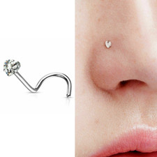 18G 20G Prong Set 3mm Valentine Heart CZ Gem Surgical Steel Nose Screw Ring Stud