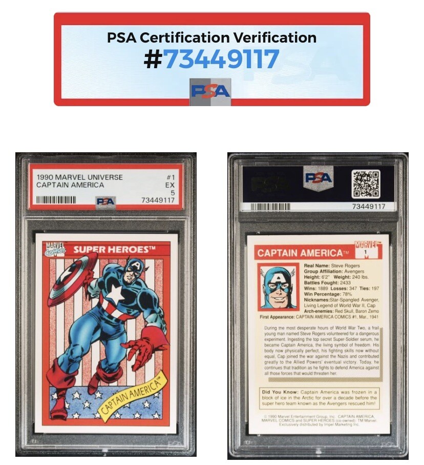 1990 Impel Marvel Universe, #1 Captain America, PSA 5 view 6