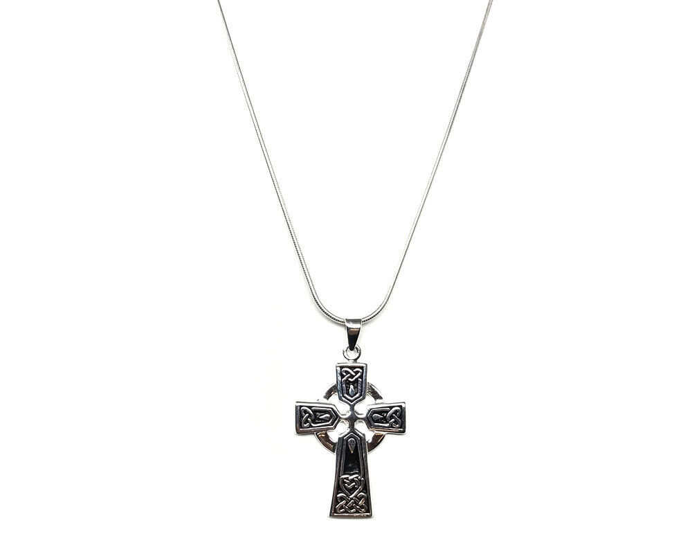 NEW Silver Celtic Cross Necklace with  Pendant Sterling Silver on a Snake Chain