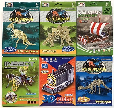 Kids  3D Puzzle Lot Of 6 Insects Dinosaurs Roman Warship Educational Puzzles