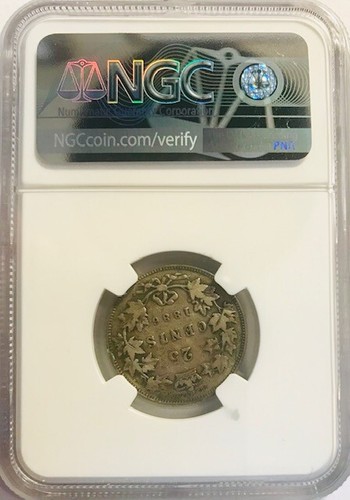 CANADA - Queen Victoria - 25 Cents 1886 - Short Stem - NGC VF Details - Rim Ding - Picture 2 of 4