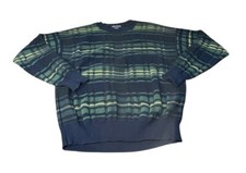 Vintage Nautica Sweater Men  s Large 22  x25  Blue  Green Striped Knit Pullover