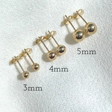 Ioka 14K Real Gold Round Ball Stud Earrings Push Back in Yellow Gold 3mm 4mm 5mm