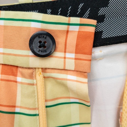 Nike Golf Shorts Dri-Fit Mens Size 34x11 Yellow Orange Plaid Elastic Waist Logo - Picture 6 of 12