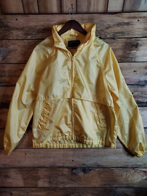 Vintage Eddie Bauer Yellow Windbreaker Mens Large Ripstop Vented