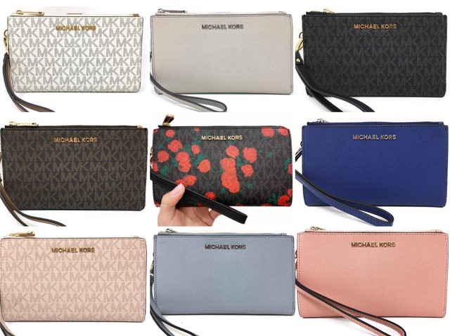 michael kors adele signature double zip wristlet