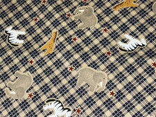 Tossed Animals Past Presents Daisy Kingdom 1994 Cotton Fabric 19" X 44" Plaid