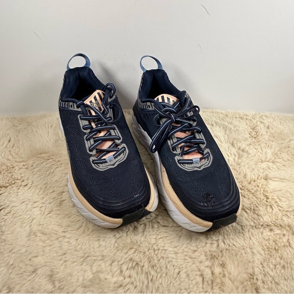 Hoka One One Black and Peach Sneakers with Cushioned Comfort