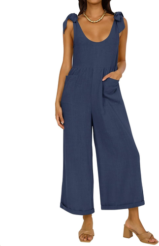 Women'S Summer Loose Sleeveless Jumpsuits Linen Adjustable Straps Oversized Wide